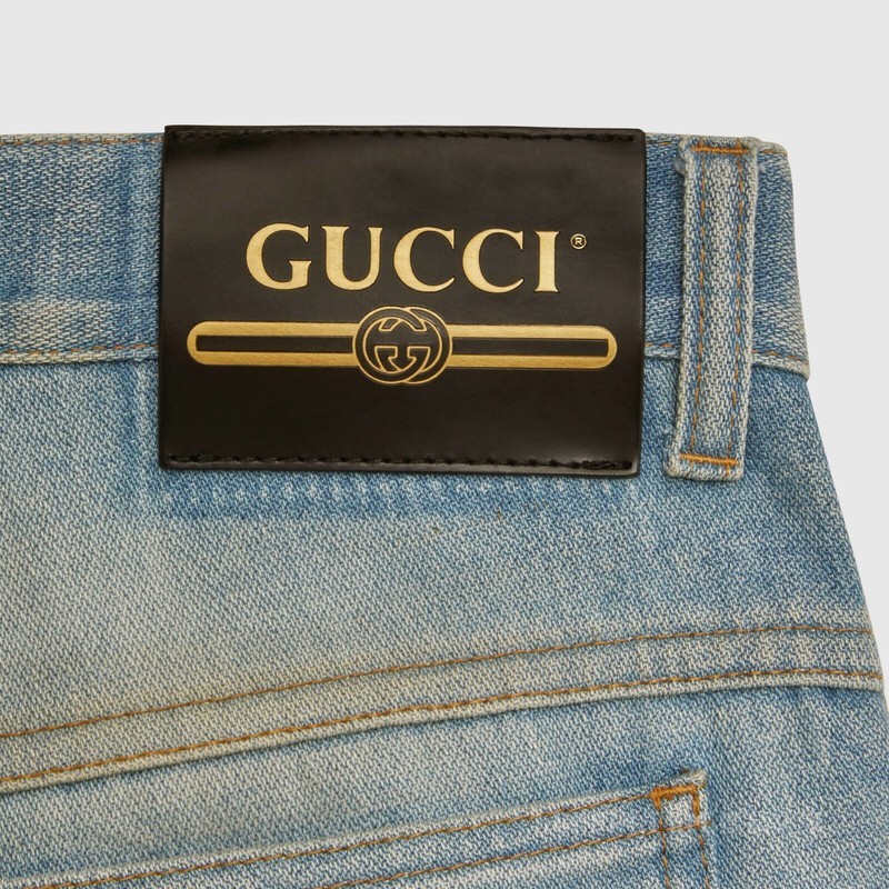 Gucci HA HA HA特别系列樱桃牛仔裤 浅蓝色