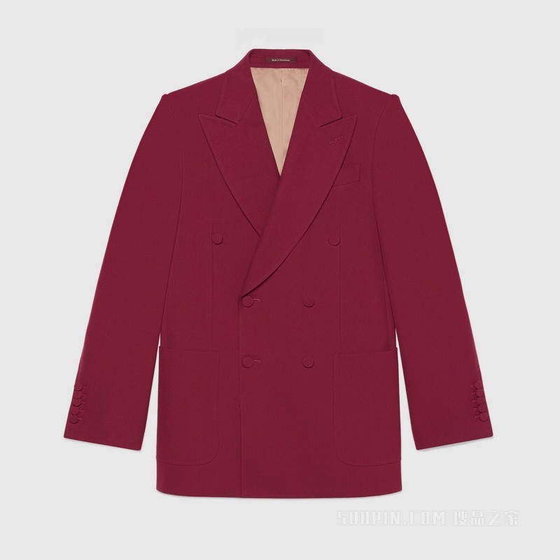 Gucci HA HA HA特别系列斜纹细羊毛夹克 酒红色