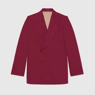 Gucci HA HA HA特别系列斜纹细羊毛夹克 酒红色