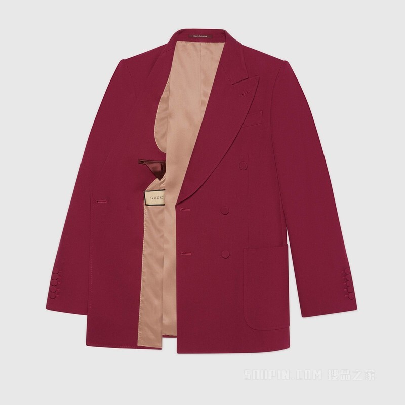 Gucci HA HA HA特别系列斜纹细羊毛夹克 酒红色