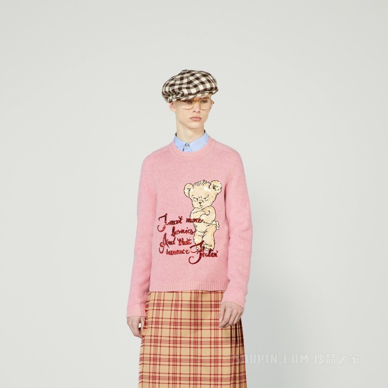 Gucci HA HA HA特别系列毛衣 古董粉