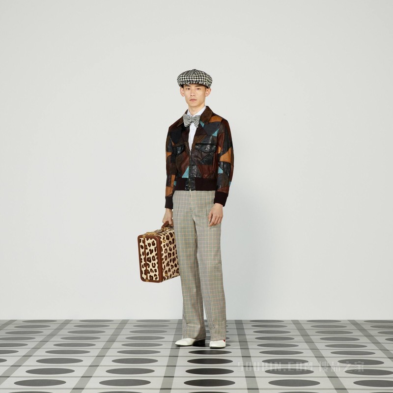Gucci HA HA HA特别系列小格纹裤子 白色、黑色和红色