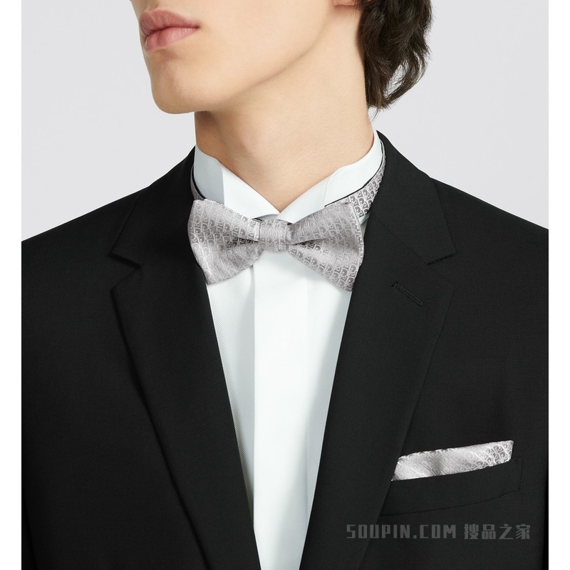 Dior 印花领结 浅灰色桑蚕丝面料 Oblique 印花
