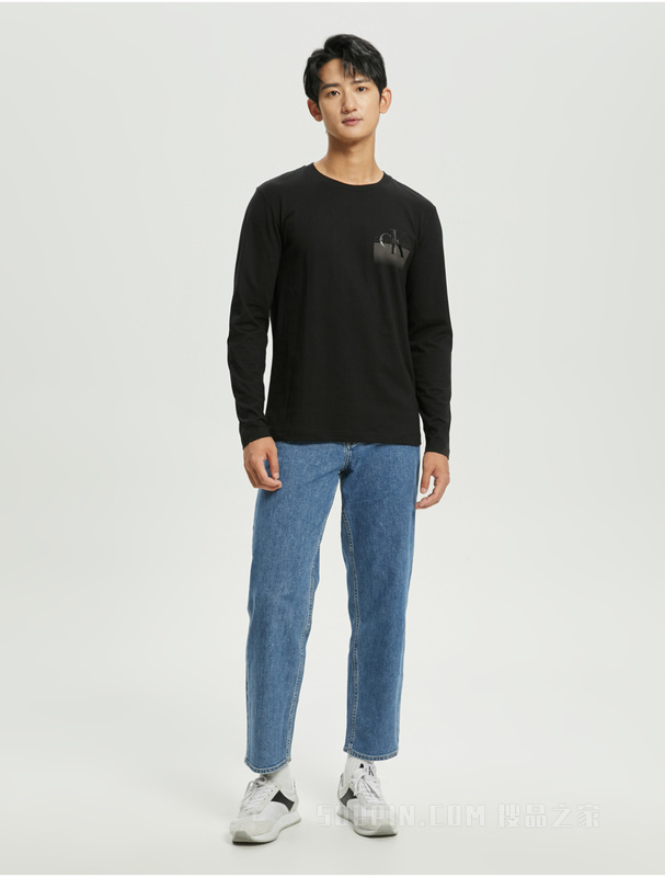 Calvin Klein 22秋冬新款男士时尚纯棉交叠刺绣印花透气长袖T恤J322331