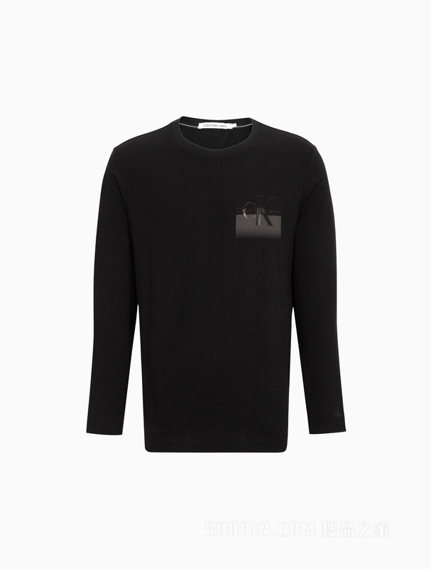 Calvin Klein 22秋冬新款男士时尚纯棉交叠刺绣印花透气长袖T恤J322331