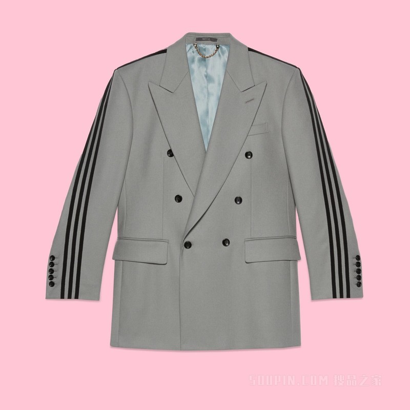 adidas x Gucci联名系列羊毛正装夹克 灰色