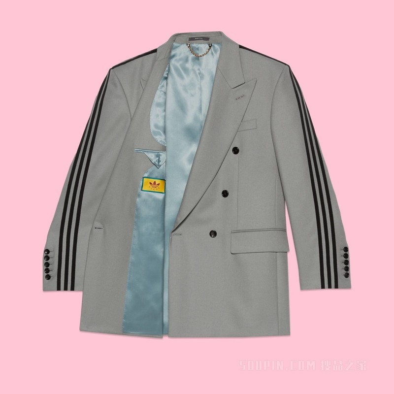 adidas x Gucci联名系列羊毛正装夹克 灰色