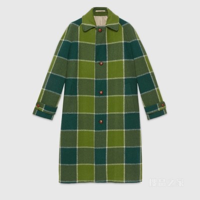 Gucci HA HA HA特别系列加大格纹大衣 绿色和白色