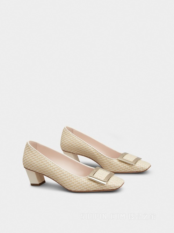 Belle Vivier 金属扣织物高跟鞋 米黄色