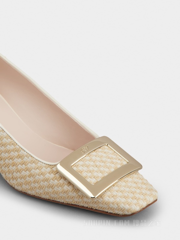 Belle Vivier 金属扣织物高跟鞋 米黄色