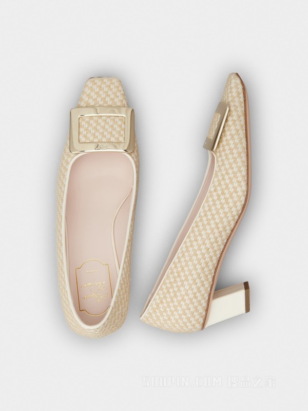 Belle Vivier 金属扣织物高跟鞋 米黄色