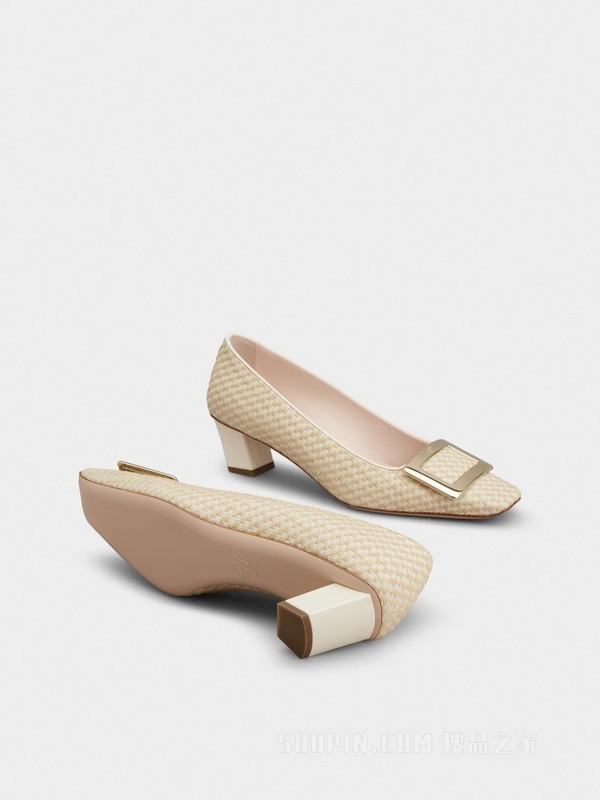 Belle Vivier 金属扣织物高跟鞋 米黄色