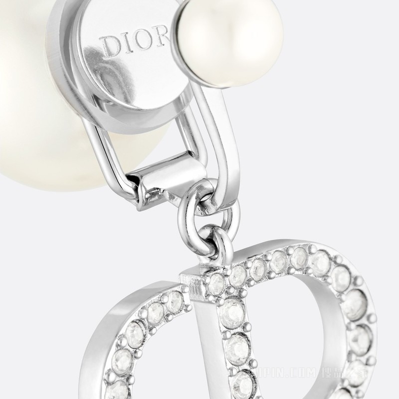 Dior Tribales 夹式耳环 银色饰面金属, 白色树脂珠饰和银色调仿水晶装饰