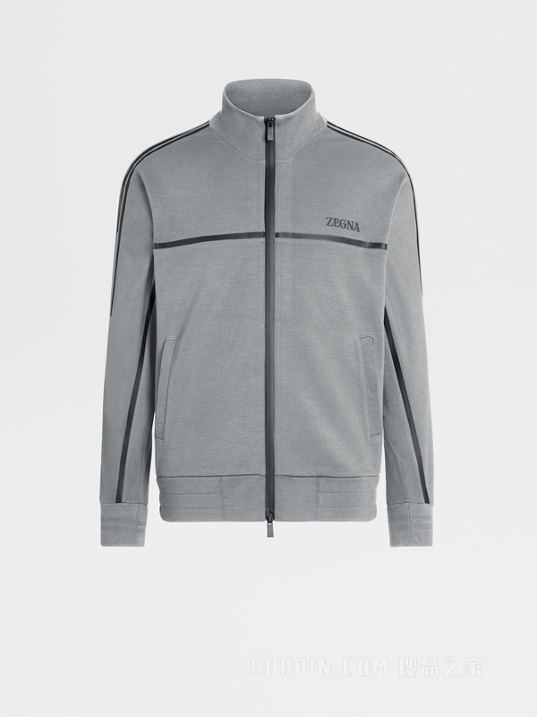 麻灰色 Techmerino™ 全拉链夹克