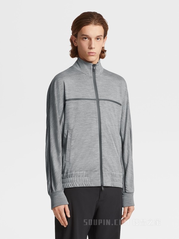 麻灰色 Techmerino™ 全拉链夹克