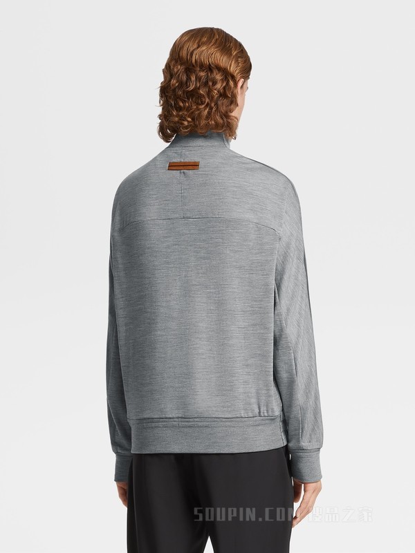 麻灰色 Techmerino™ 全拉链夹克