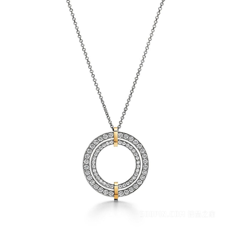 Tiffany Edge 系列铂金与 18K 黄金镶钻圈形项链，大号