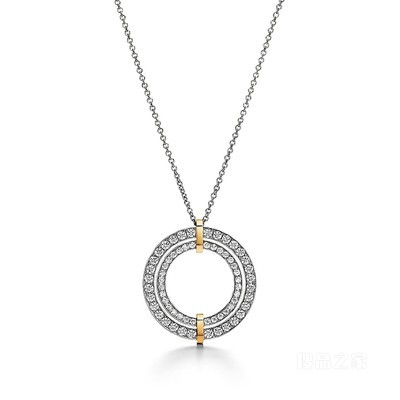 Tiffany Edge 系列铂金与 18K 黄金镶钻圈形项链，大号