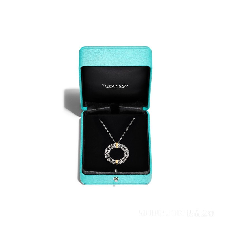 Tiffany Edge 系列铂金与 18K 黄金镶钻圈形项链，大号
