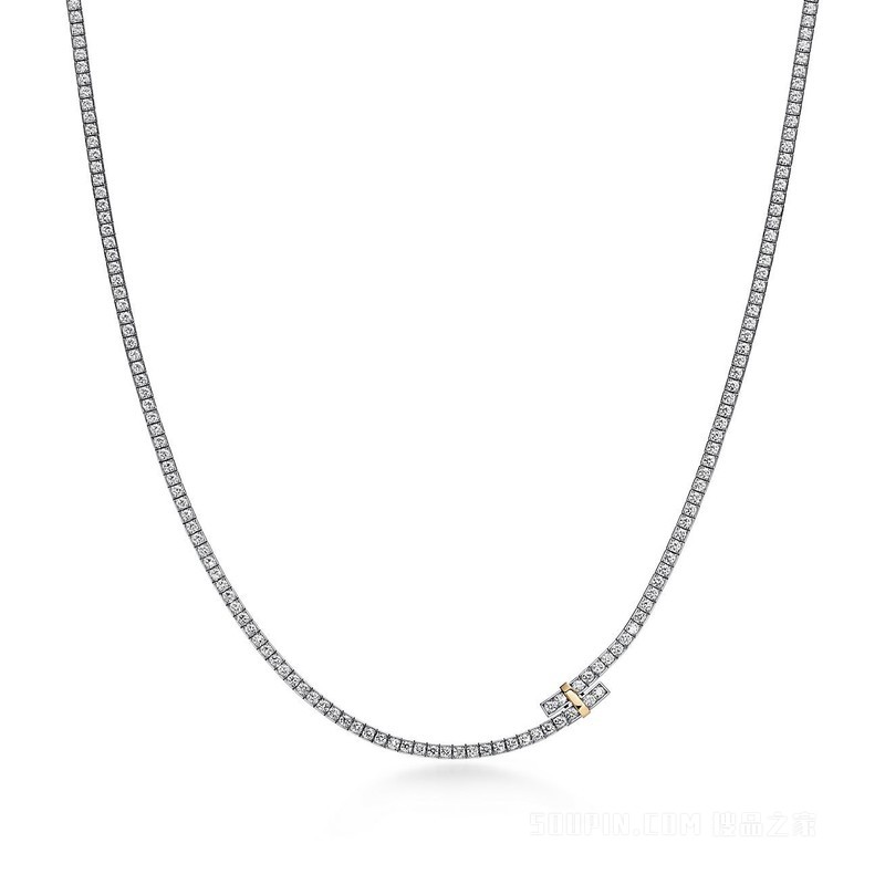 Tiffany Edge 系列铂金与 18K 黄金镶钻环绕式项链