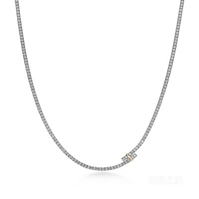 Tiffany Edge 系列铂金与 18K 黄金镶钻环绕式项链