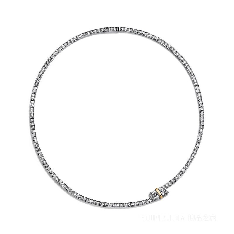 Tiffany Edge 系列铂金与 18K 黄金镶钻环绕式项链