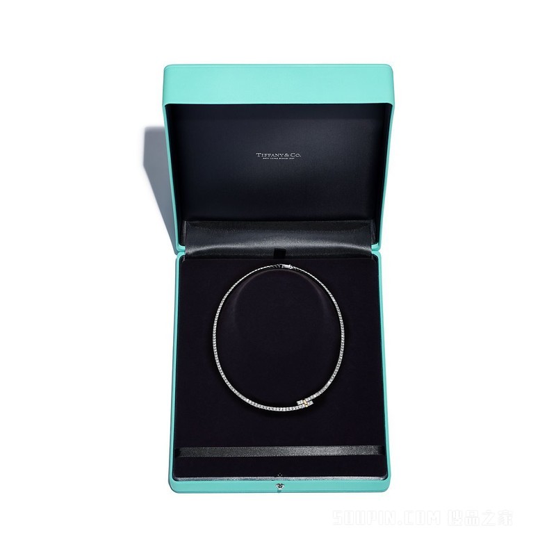 Tiffany Edge 系列铂金与 18K 黄金镶钻环绕式项链