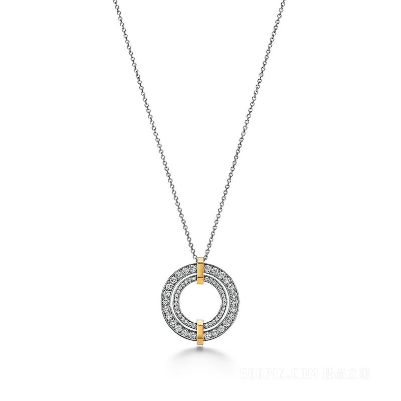 Tiffany Edge 系列铂金与 18K 黄金镶钻圈形项链，小号