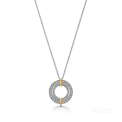 Tiffany Edge 系列铂金与 18K 黄金镶钻圈形项链，小号