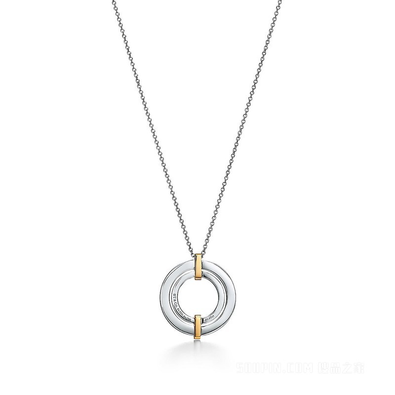 Tiffany Edge 系列铂金与 18K 黄金镶钻圈形项链，小号