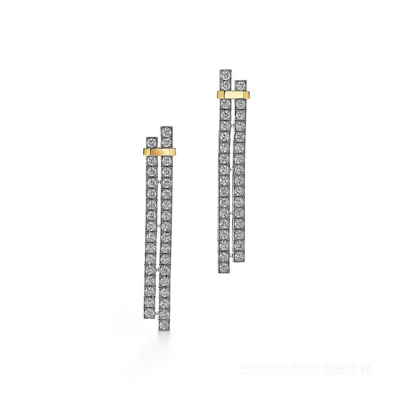 Tiffany Edge 系列铂金与 18K 黄金镶钻耳坠