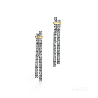 Tiffany Edge 系列铂金与 18K 黄金镶钻耳坠