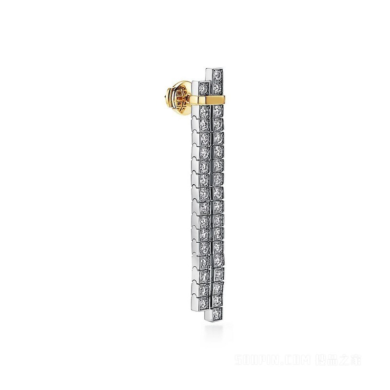 Tiffany Edge 系列铂金与 18K 黄金镶钻耳坠