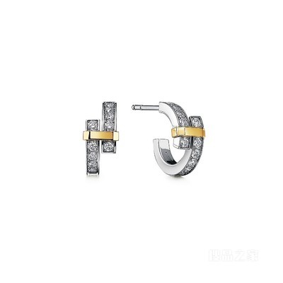 Tiffany Edge 系列铂金与 18K 黄金镶钻圈形耳环