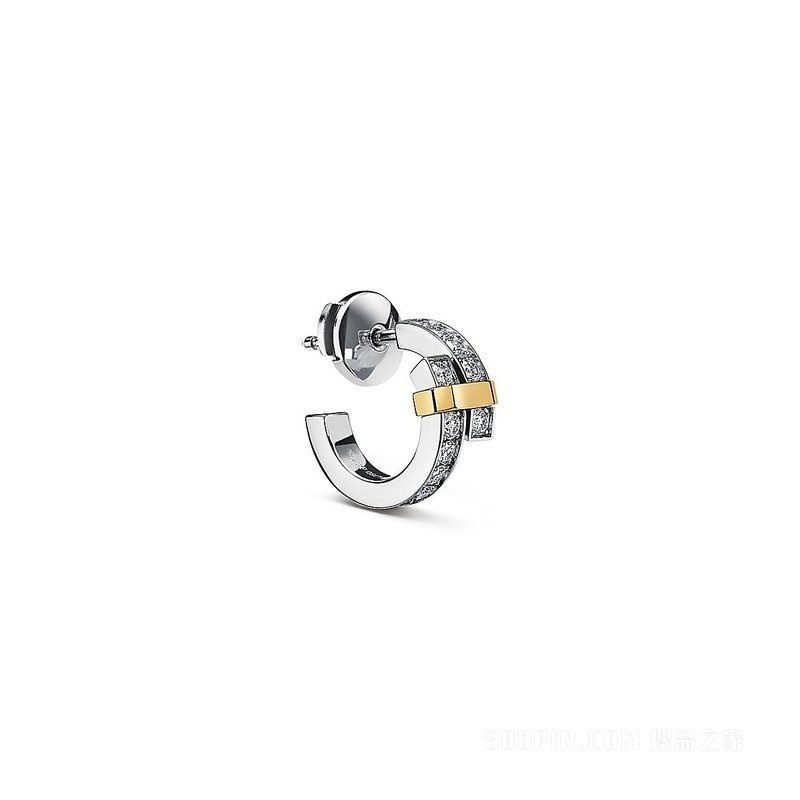 Tiffany Edge 系列铂金与 18K 黄金镶钻圈形耳环