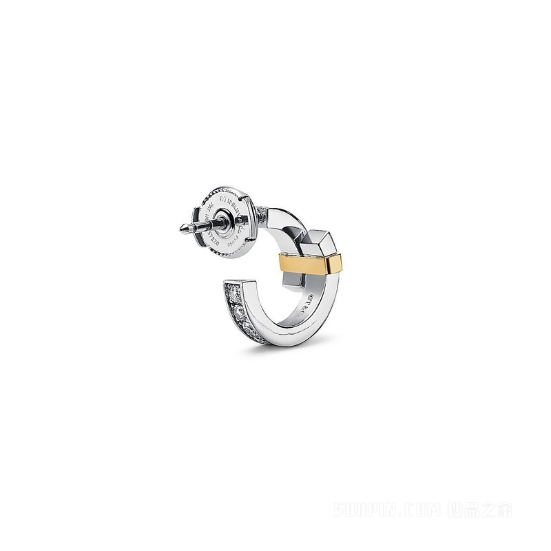 Tiffany Edge 系列铂金与 18K 黄金镶钻圈形耳环