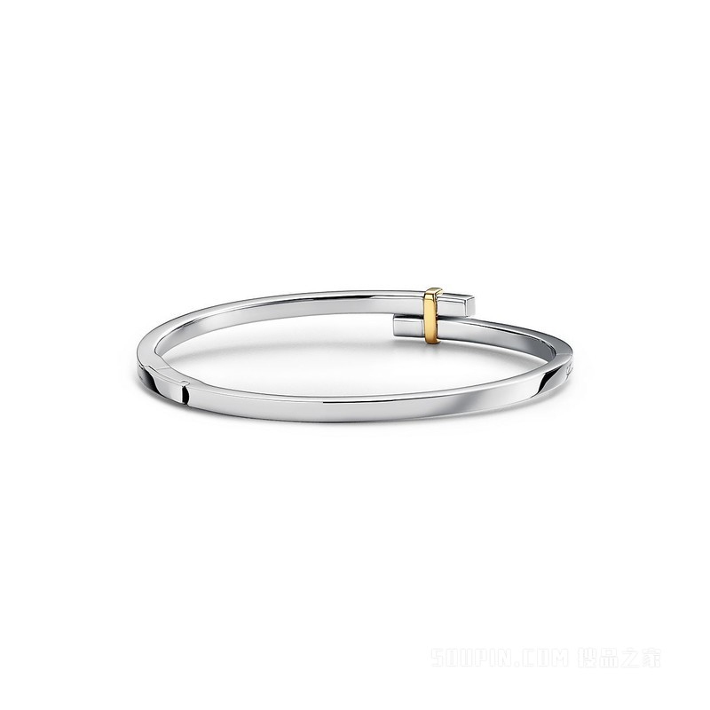 Tiffany Edge 系列铂金与 18K 黄金镶钻铰链环绕式手镯