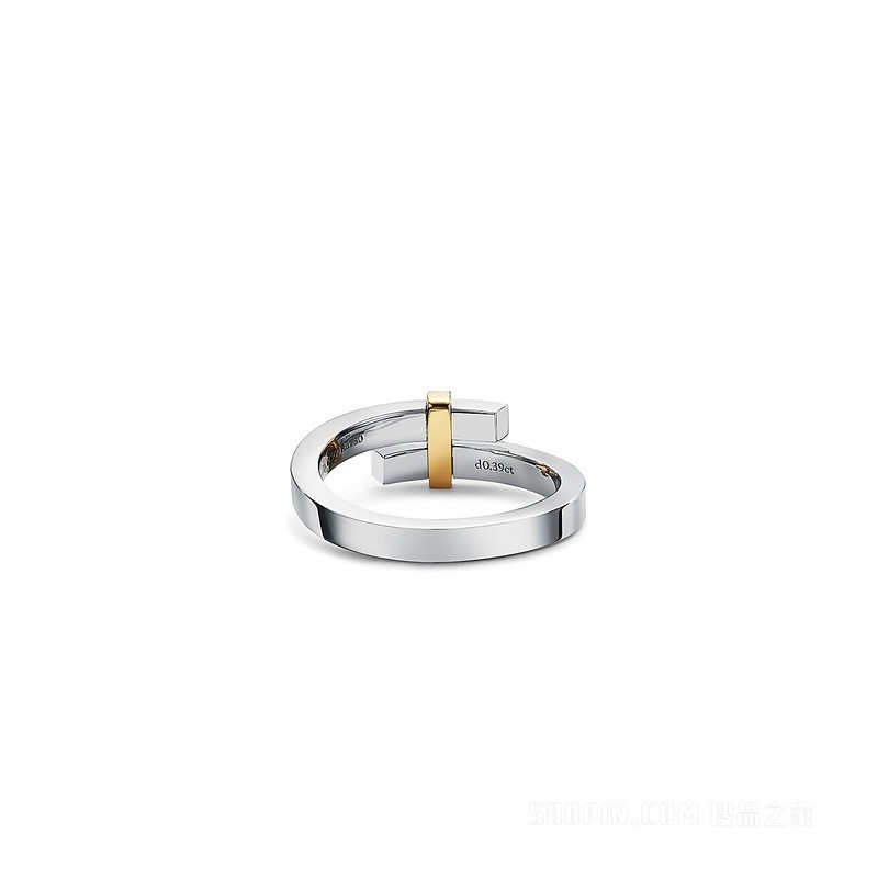 Tiffany Edge 系列铂金与 18K 黄金镶钻环绕式戒指，窄式
