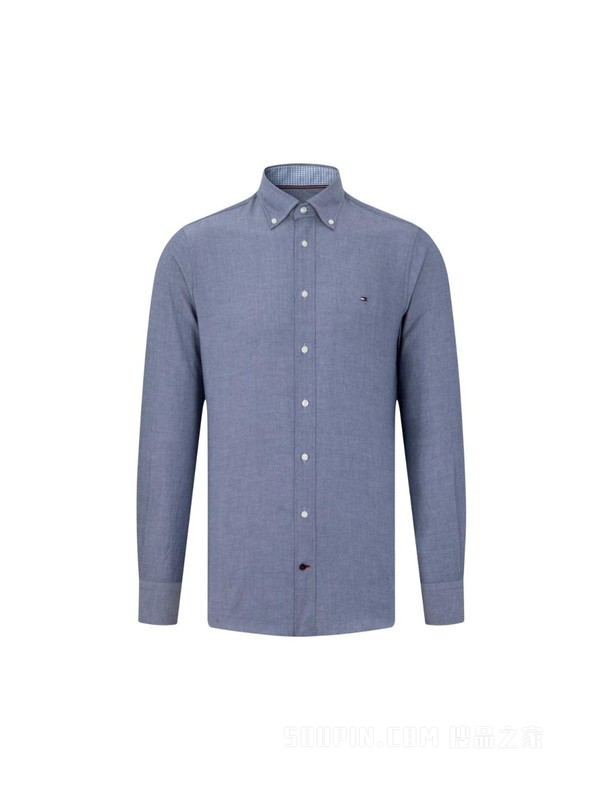 23新款早春男装纯棉商务休闲绣标尖角扣翻领长袖衬衫29143