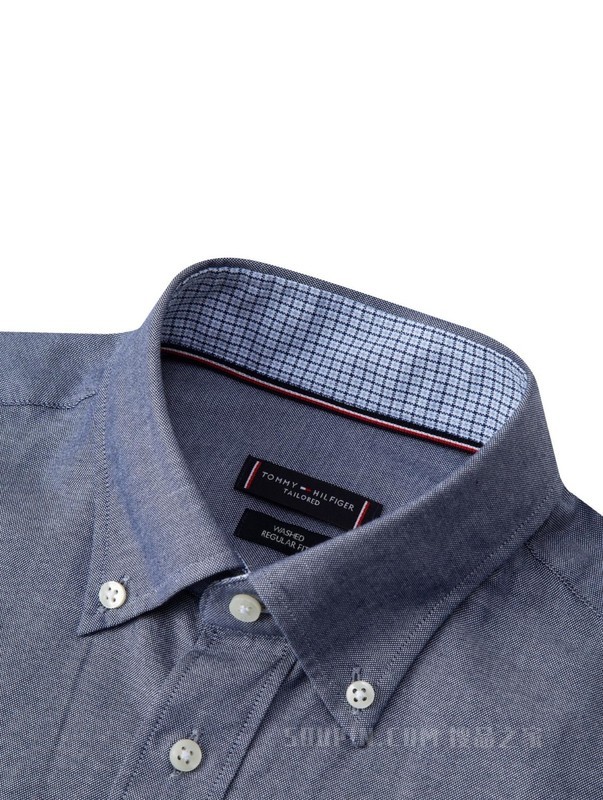 23新款早春男装纯棉商务休闲绣标尖角扣翻领长袖衬衫29143