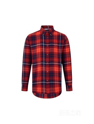 23新款早春男装纯棉休闲拼色格纹尖角扣长袖衬衫MW0MW29185