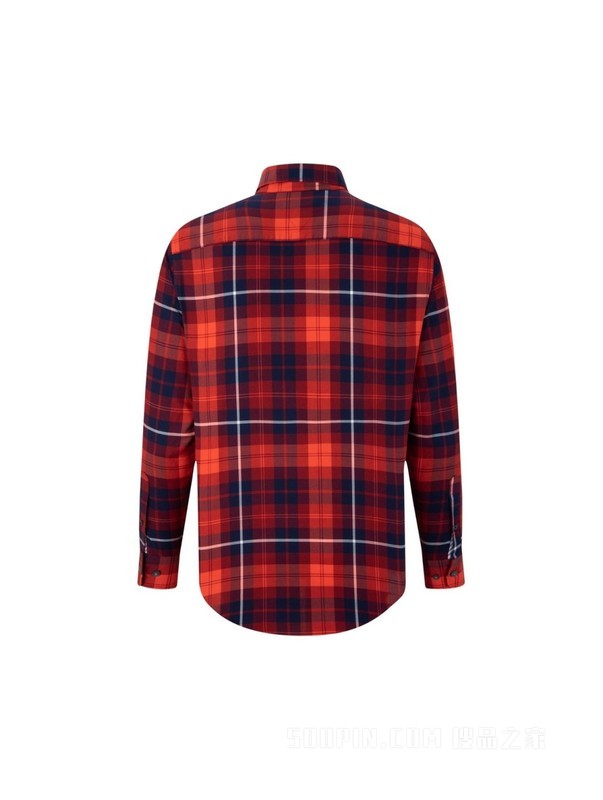 23新款早春男装纯棉休闲拼色格纹尖角扣长袖衬衫MW0MW29185