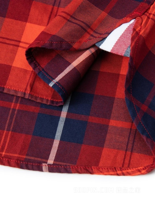 23新款早春男装纯棉休闲拼色格纹尖角扣长袖衬衫MW0MW29185