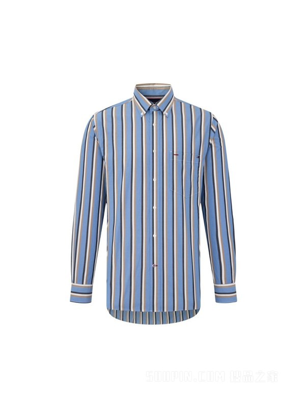 23新款早春男装纯棉时尚休闲条纹尖角扣长袖衬衫MW0MW29111