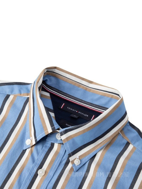 23新款早春男装纯棉时尚休闲条纹尖角扣长袖衬衫MW0MW29111