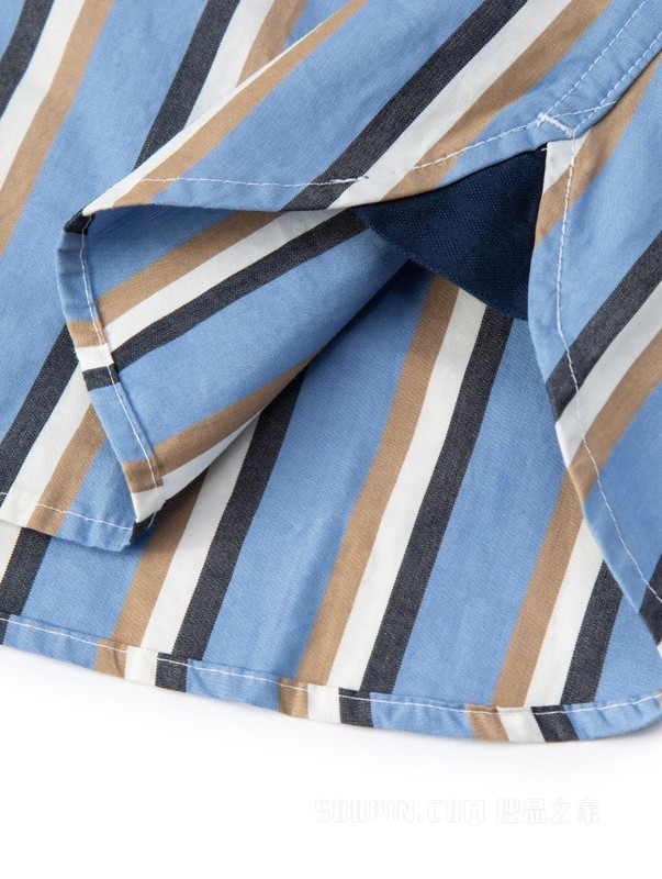 23新款早春男装纯棉时尚休闲条纹尖角扣长袖衬衫MW0MW29111