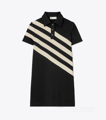 拼色针织 Polo 式连衣裙 黑色/沙米色