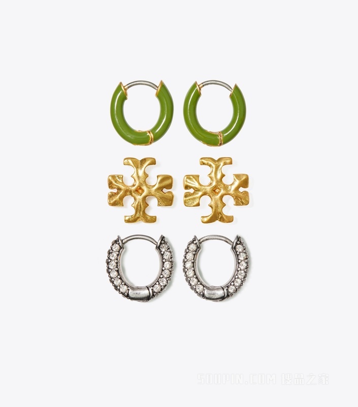 Roxanne 圈形耳环和耳钉套装 轧制 Tory 金/复古锡