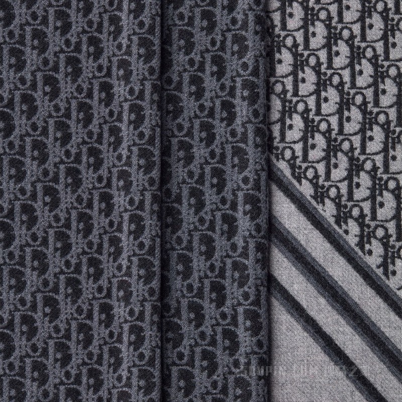 Dior 印花围巾 黑色和灰色羊毛面料 Oblique 印花