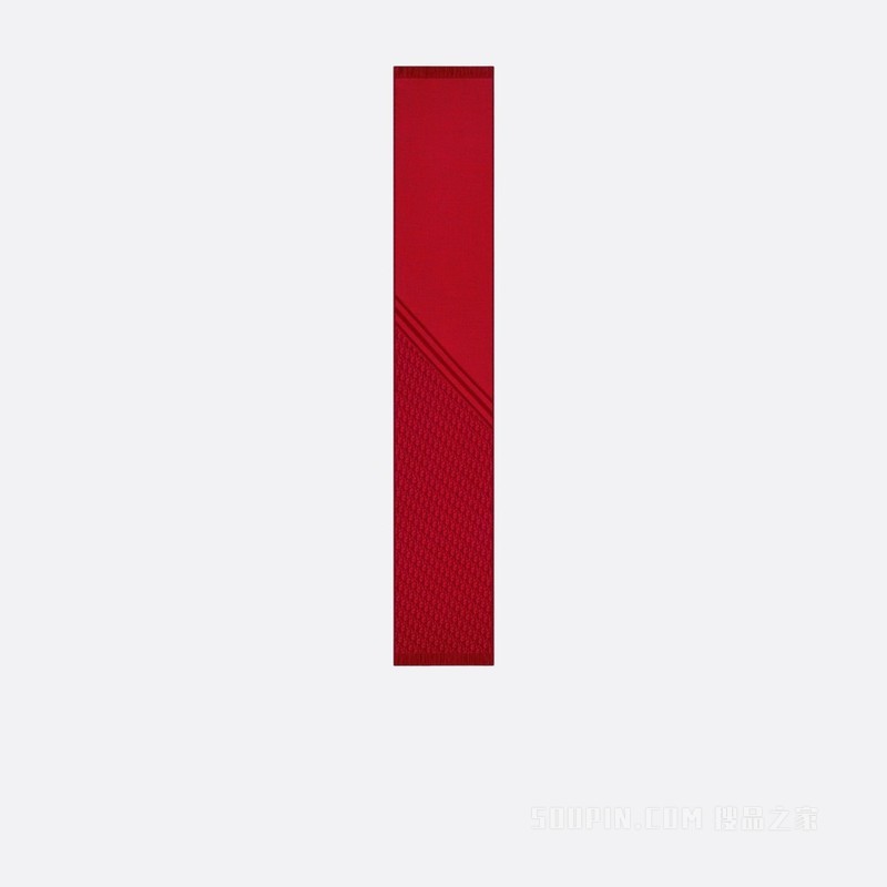 Dior 印花围巾 酒红色和红色羊毛面料 Oblique 印花